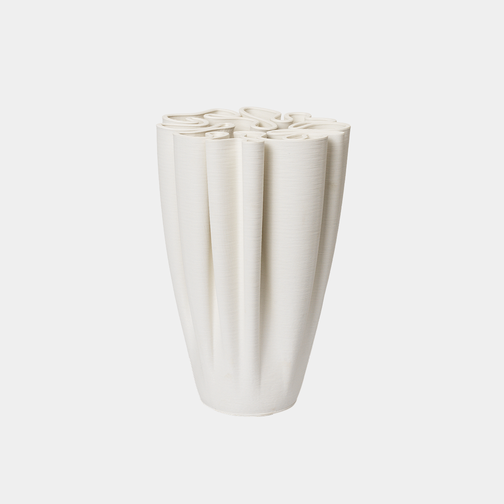 Dedali Vase Large by Ferm Living in off-white stoneware, 6.69 inch diameter × 10.4 inch height