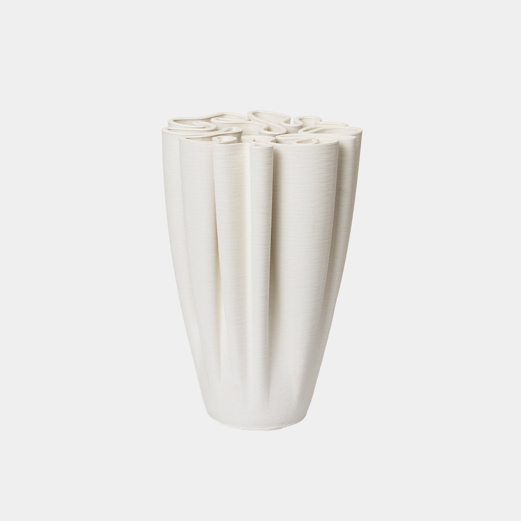 Dedali Vase Large by Ferm Living in off-white stoneware, 6.69 inch diameter × 10.4 inch height