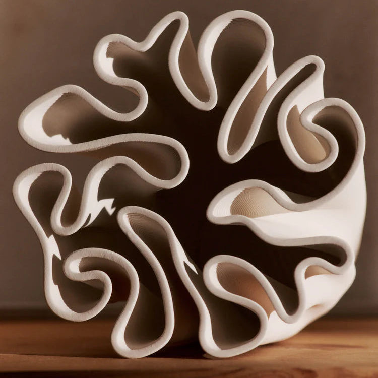 Close-up of Dedali Vase by Ferm Living showing unglazed stoneware texture in off-white finish