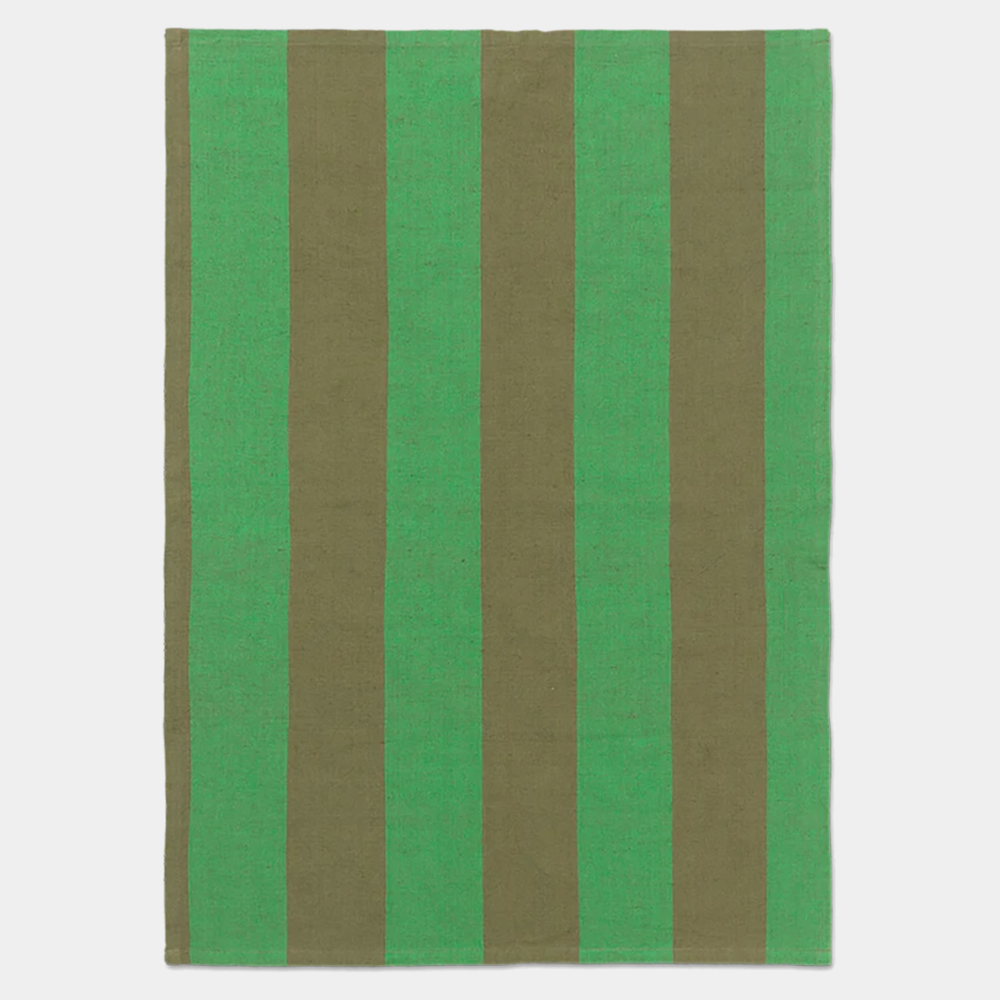 Ferm Living Hale Tea Towel in Olive — yarn-dyed linen-cotton towel with natural tone