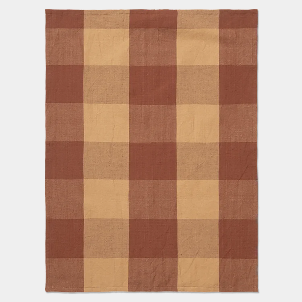 Ferm Living Hale Tea Towel in Peach Spice / Red — warm linen-cotton weave with tonal contrast