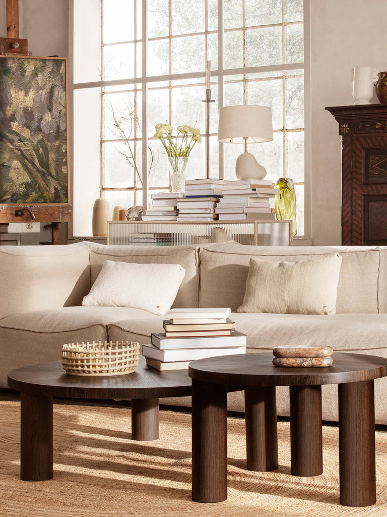 Small and Large Post Coffee Tables paired together in a living space.
