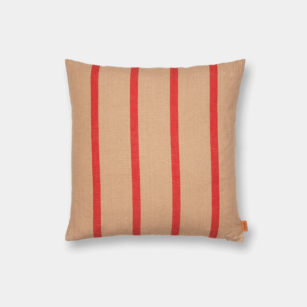 Grand Cushion by Ferm Living in Camel/Red, yarn-dyed linen-cotton, 50 x 50 cm