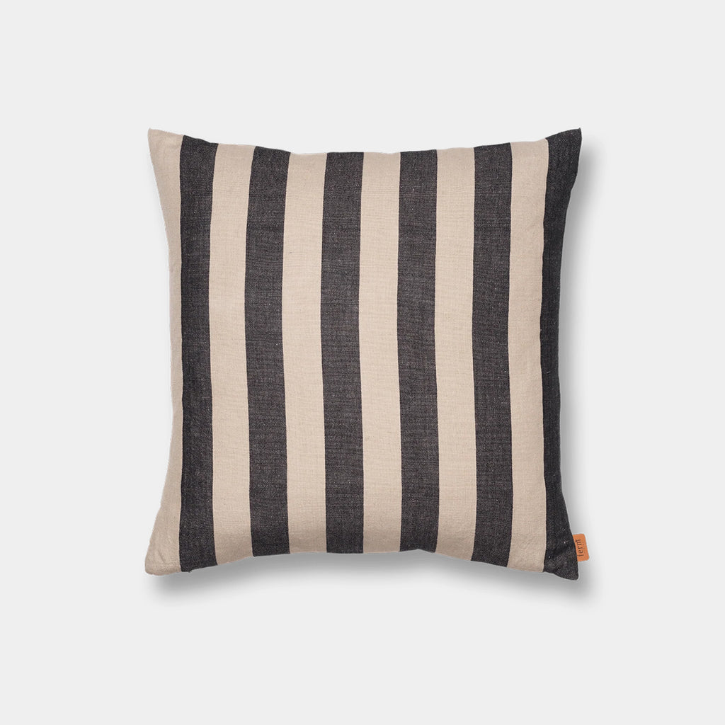 Grand Cushion in Sand/Black, 50 x 50 cm, textured linen-cotton weave