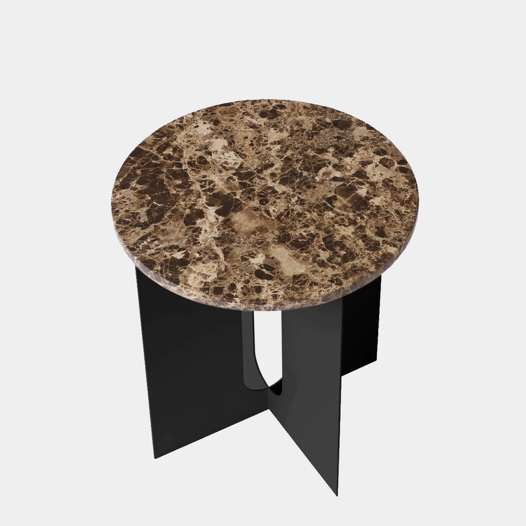Overhead view of Androgyne Side Table in  Emperador Dark Marble