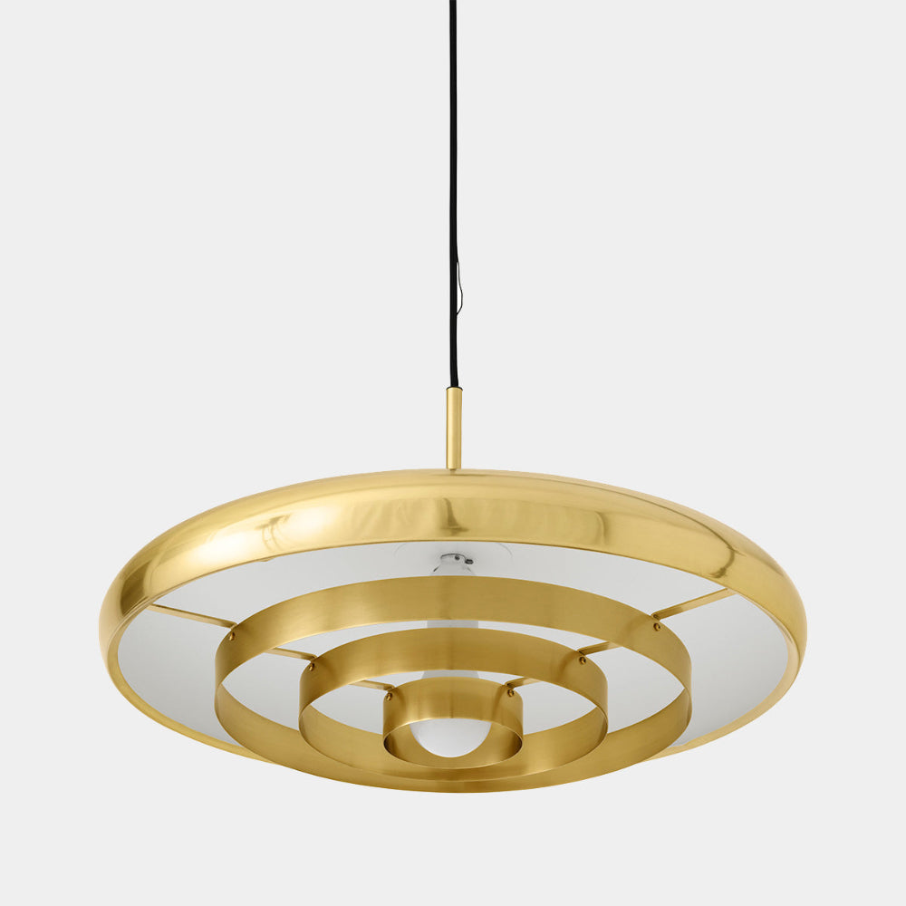 Detail of the Resonant Pendant’s brushed brass surface — elegant, timeless design by Audo Copenhagen.