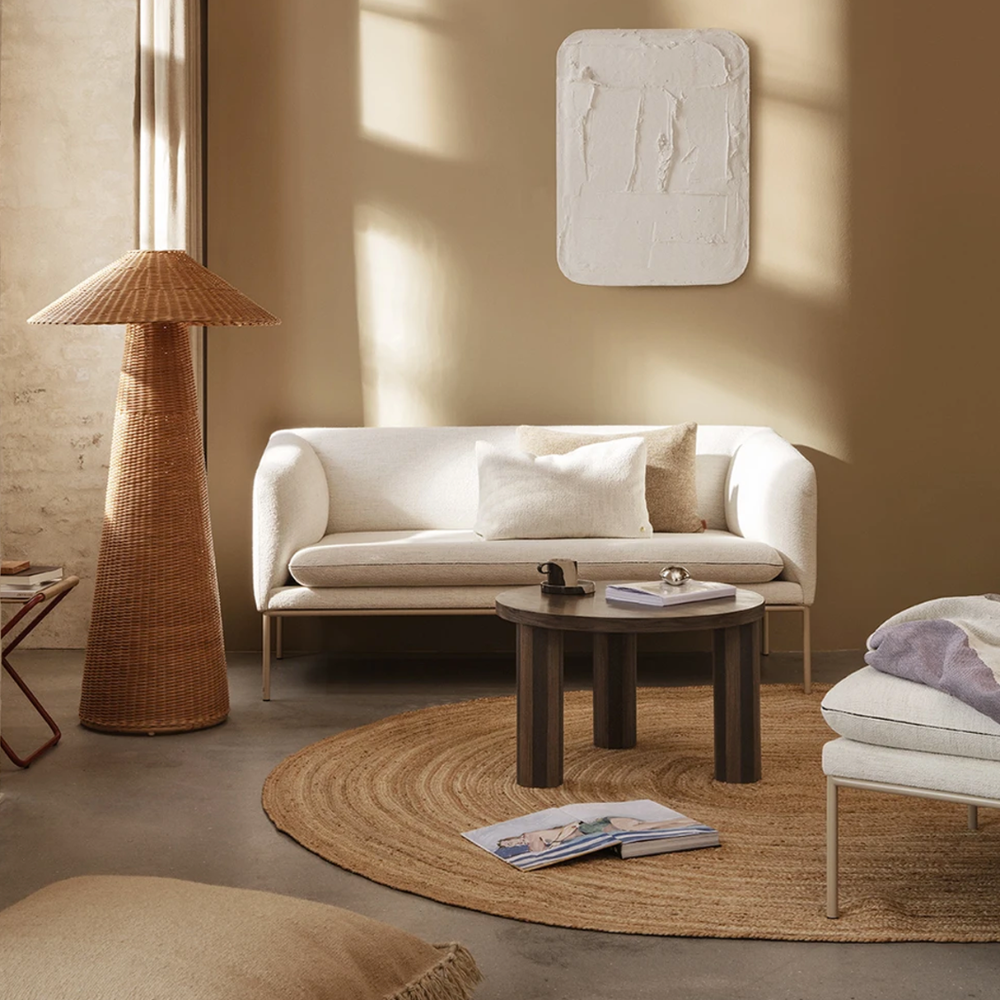 Eternal Round Jute Rug Large by Ferm Living beneath seating area — organic grounding texture