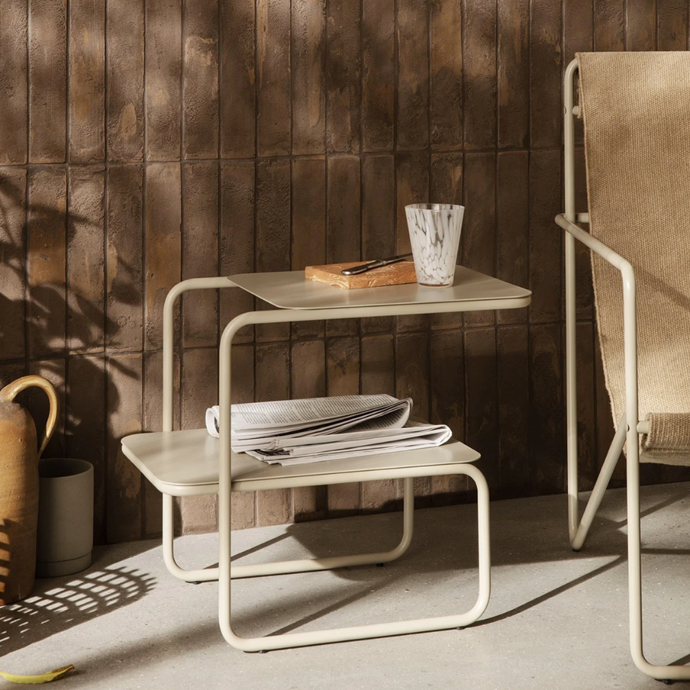 Ferm Living Level Side Table in Cashmere — soft neutral steel side table with folded profile