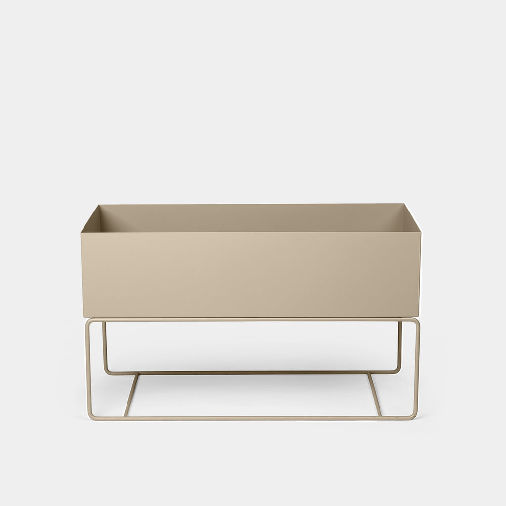 Ferm Living Large Plant Box in cashmere powder-coated steel shown on a light background, designed for use as a planter or decorative organizer in modern interiors.