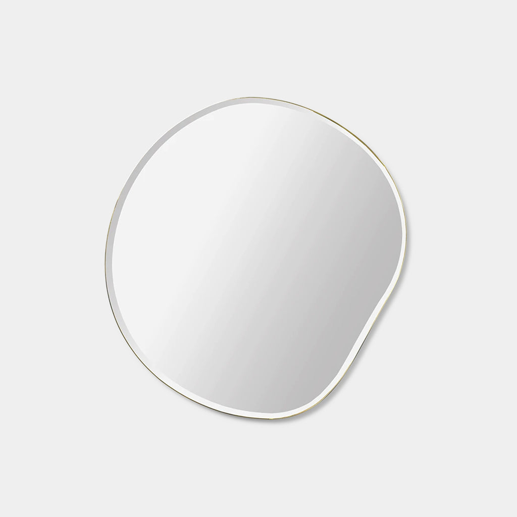 erm Living Pond Mirror Small in brass with softly curved organic frame.