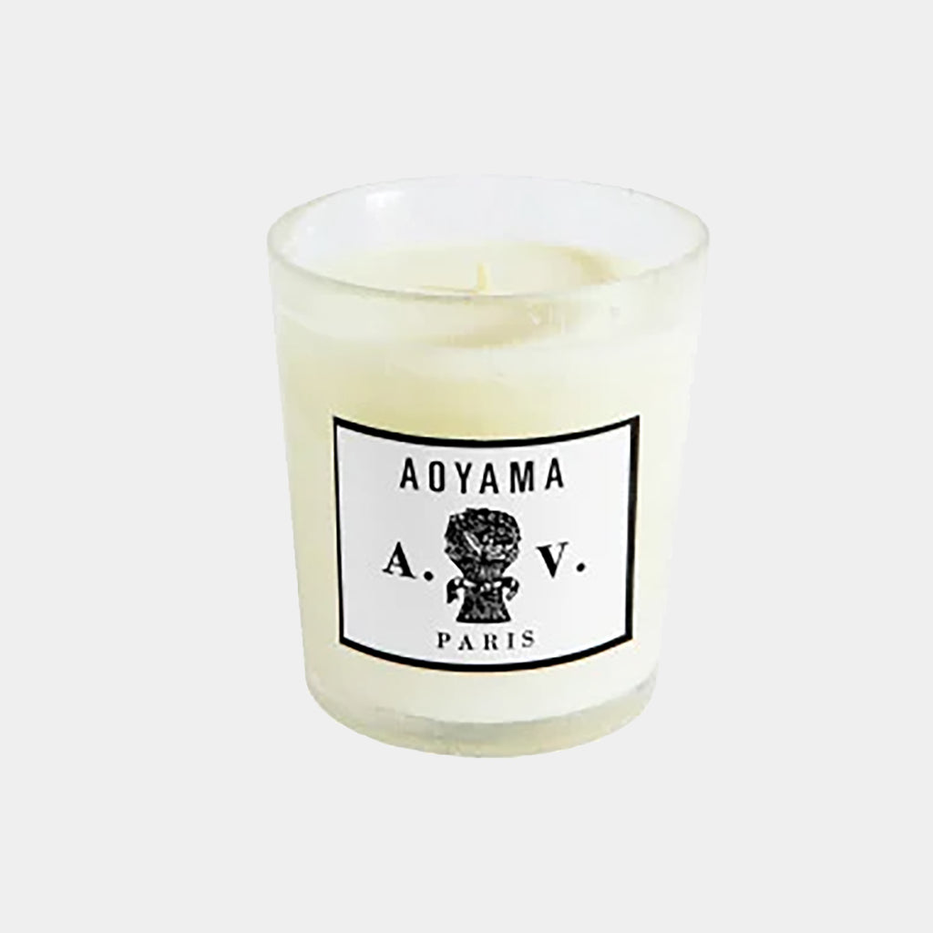 Astier de Villatte candle in Aoyma fragrance with notes of damp wood, incense, and freshly laundered linen, evoke for Sonya Park the typical smell of an old, Japanese wooden house from the neighborhood of Aoyama