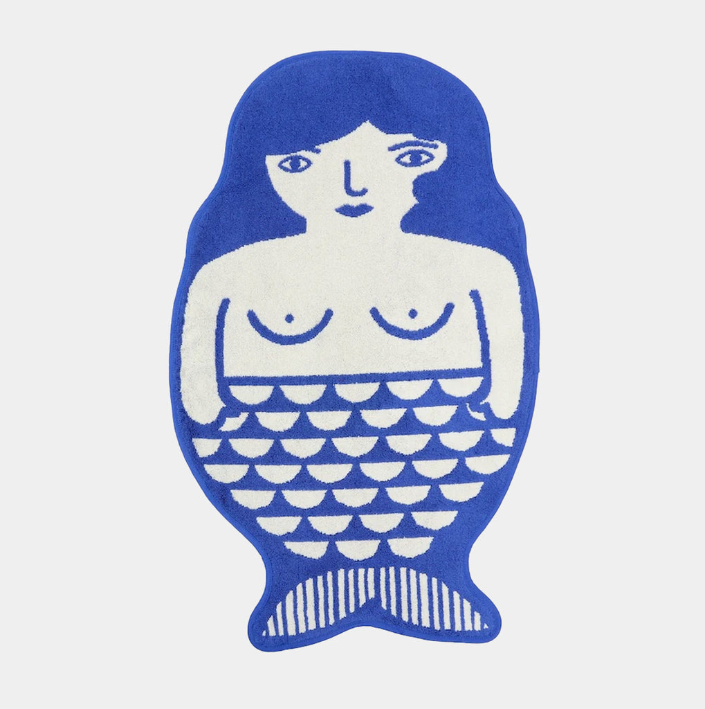 Donna Wilson blue and white mermaid cotton bath mat. 