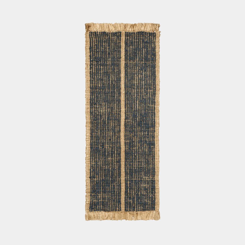 Ferm Living Athens Stripes Runner in Natural and Ink Blue on neutral background