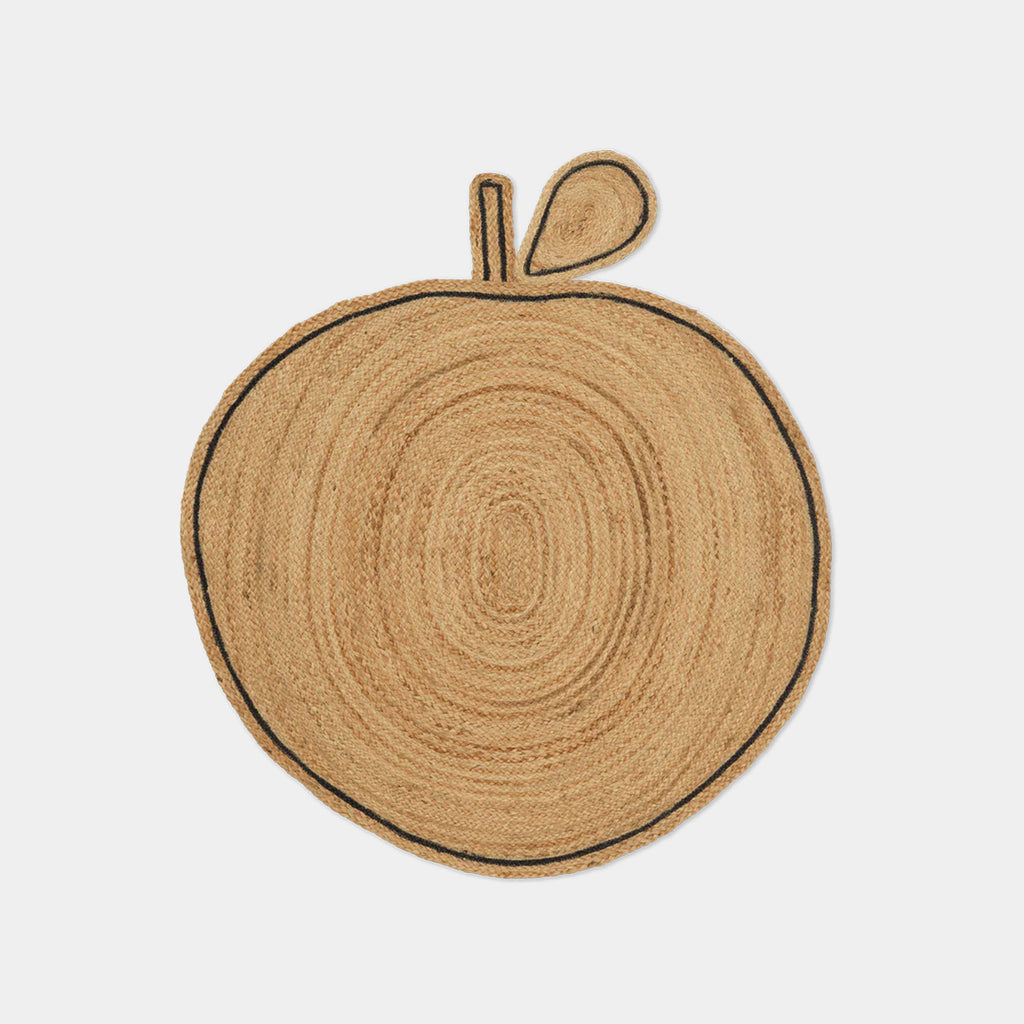 Ferm Living braided apple jute rug hand-braided from natural jute on a neutral background