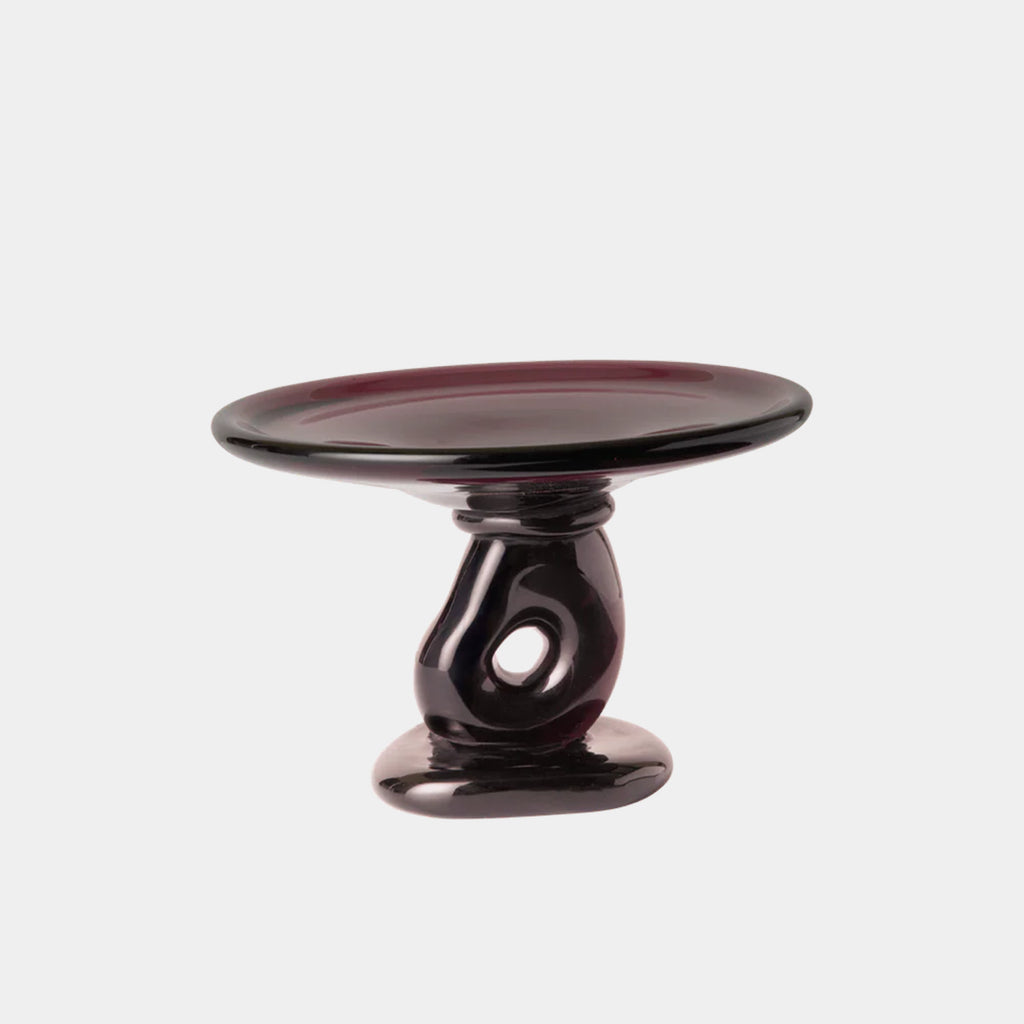 Ferm Living Damo glass centerpiece in dark grape size small made of mouth-blown glass on a neutral background