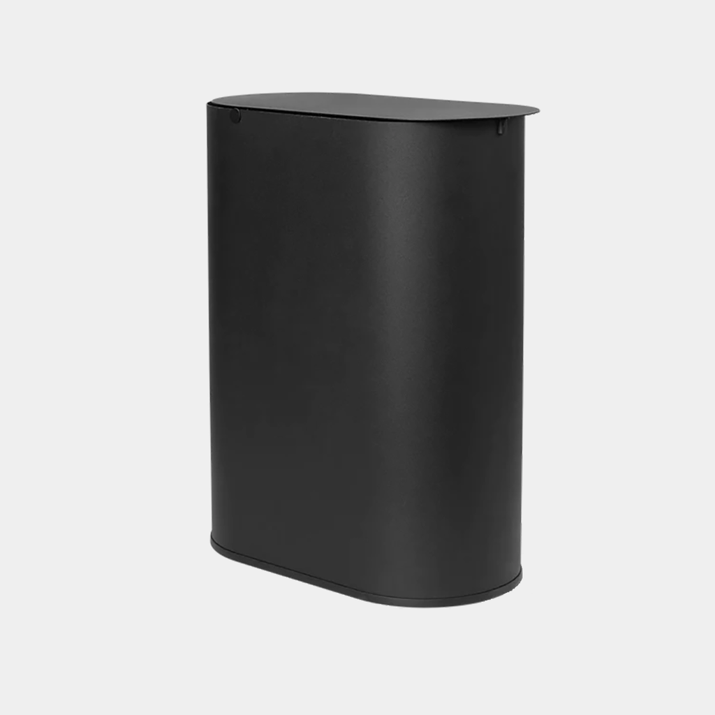 Enkel Bin in Black, powder-coated steel with removable recycled-plastic inner bucket
