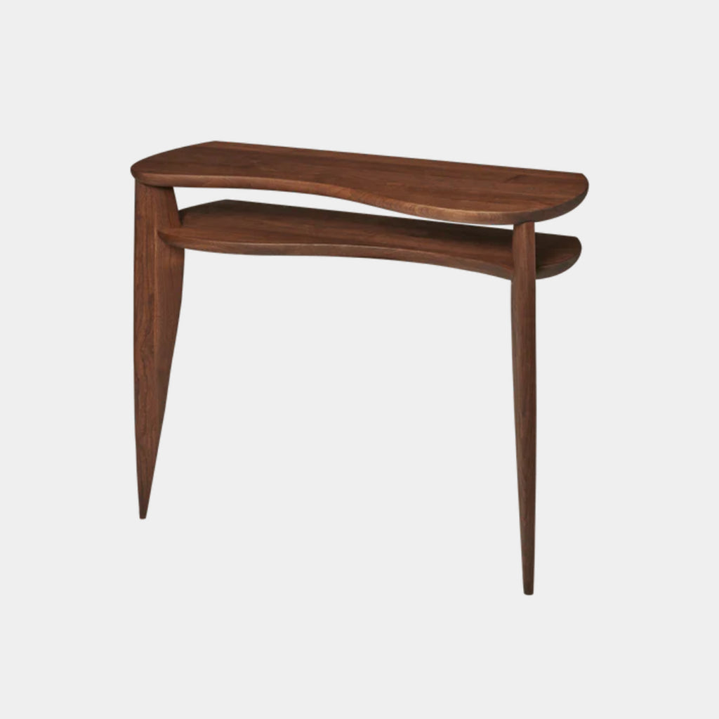 Feve Console Table in FSC™ walnut with softly curved shelves and sculptural legs