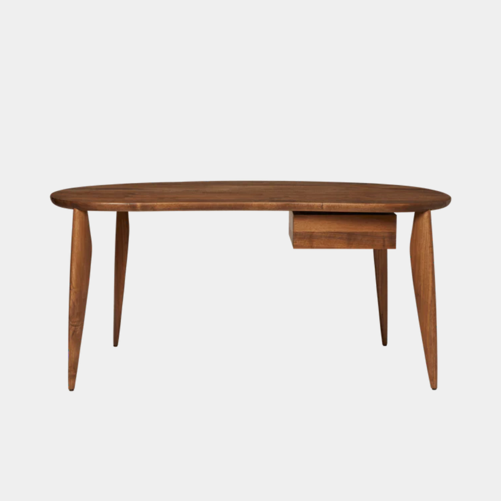 Feve Desk in FSC™ walnut with organic bean-shaped top and sculptural elliptical legs