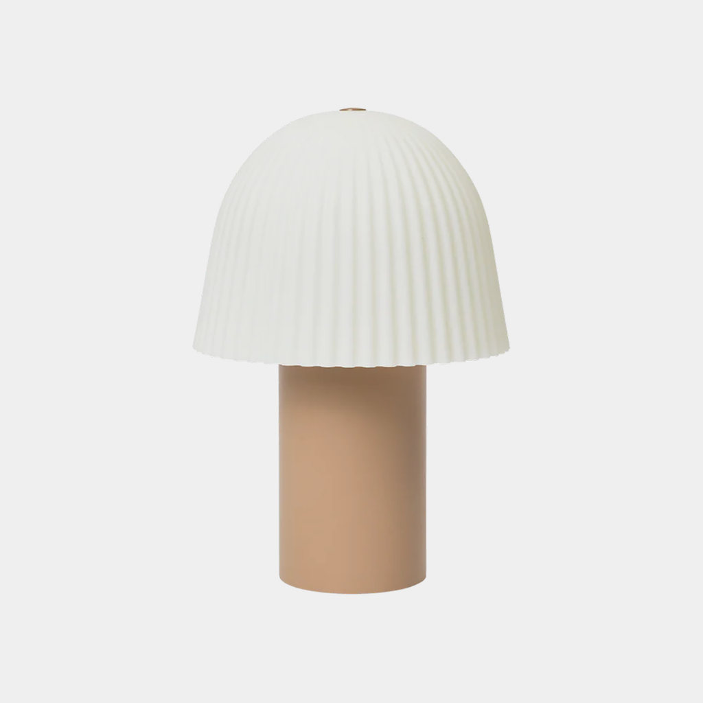 Ferm Living Frill Portable Lamp in Rose and White on neutral background