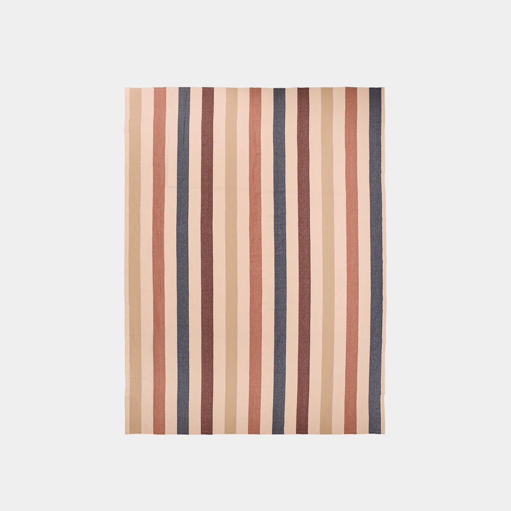 Ferm Living Hale tablecloth in Cashmere Mocha Indigo Blue striped cotton and linen blend
