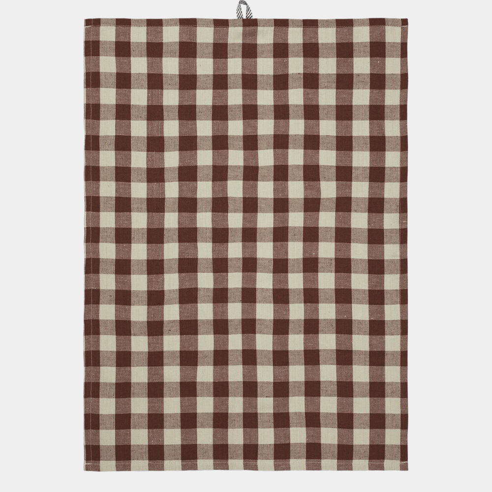 Ferm Living Hale Tea Towel in Cinnamon / Grey Green — warm linen-cotton weave with tonal contrast