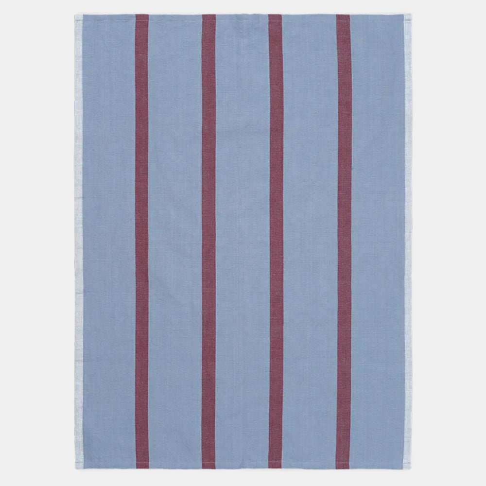 Product: Ferm Living Hale Tea Towel in Faded Blue / Burgundy — yarn-dyed linen-cotton kitchen towel (50 × 70 cm)