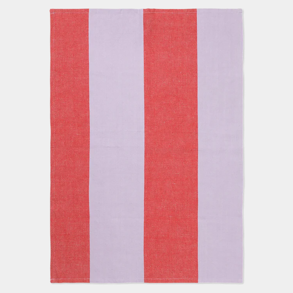 Ferm Living Hale Tea Towel in Red / Lilac — vibrant yarn-dyed linen-cotton textile