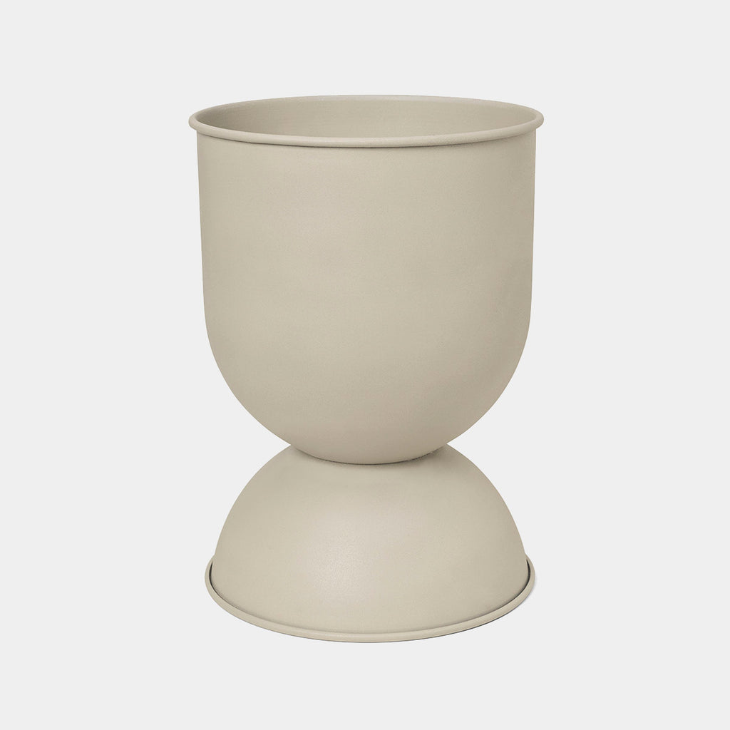 Ferm Living Hourglass Pot in Cashmere, Large — sculptural iron planter with matte finish and reversible design