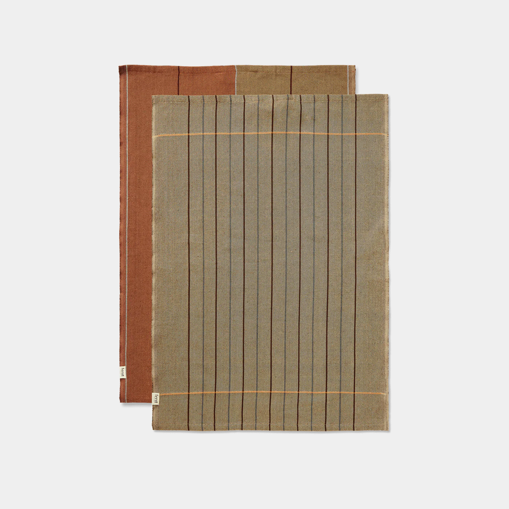 Ferm Living Ito tea towels in hazel and oat with subtle striped twill on neutral background