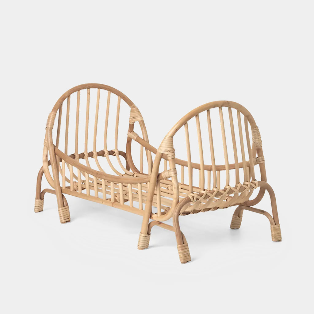 Ferm Living Kuku Doll Bed - natural braided rattan doll cradle for nursery