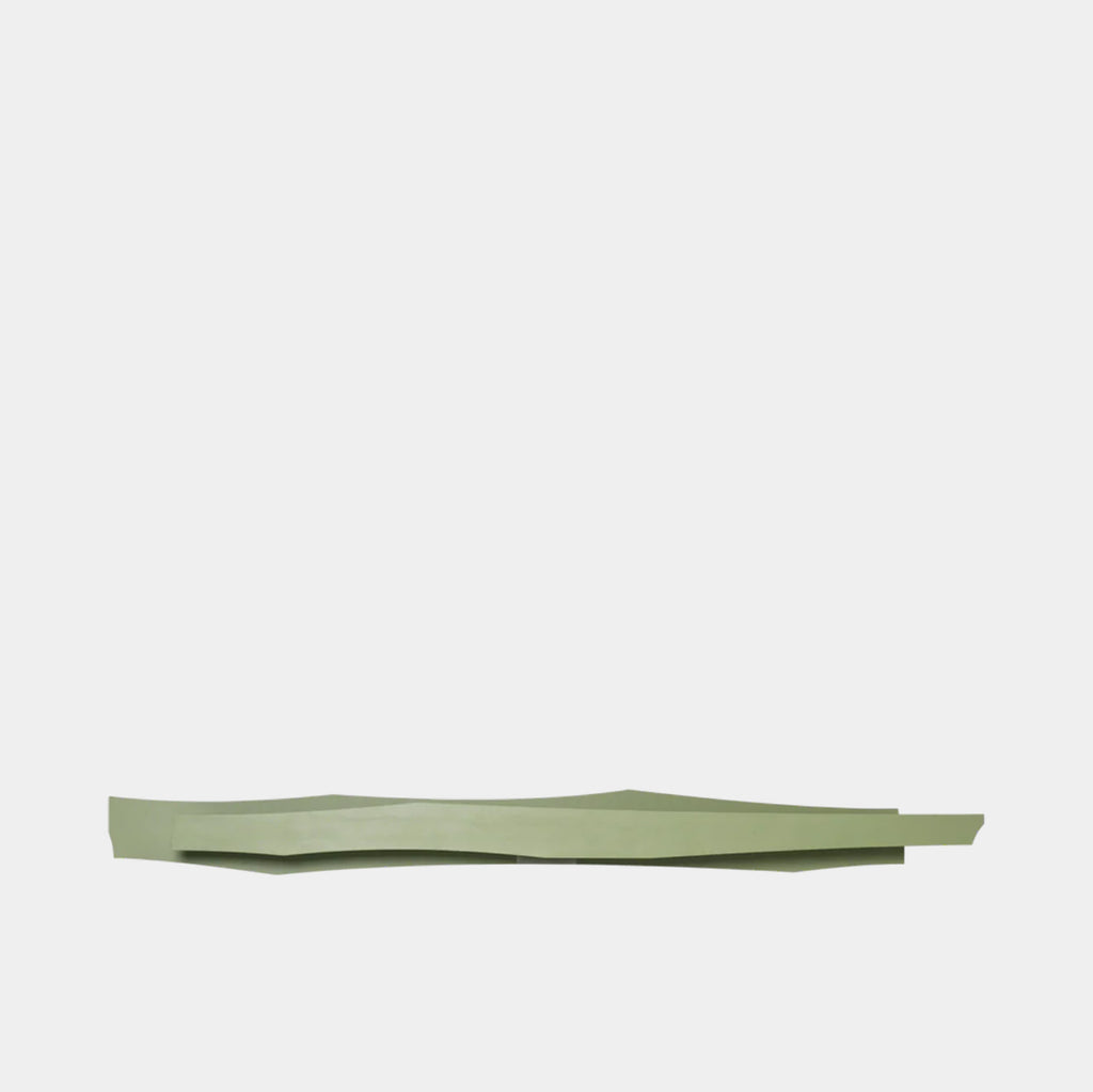 Ferm Living Leta Picture Rail in tea green powder-coated iron featuring a slim sculptural ledge designed to support framed artwork