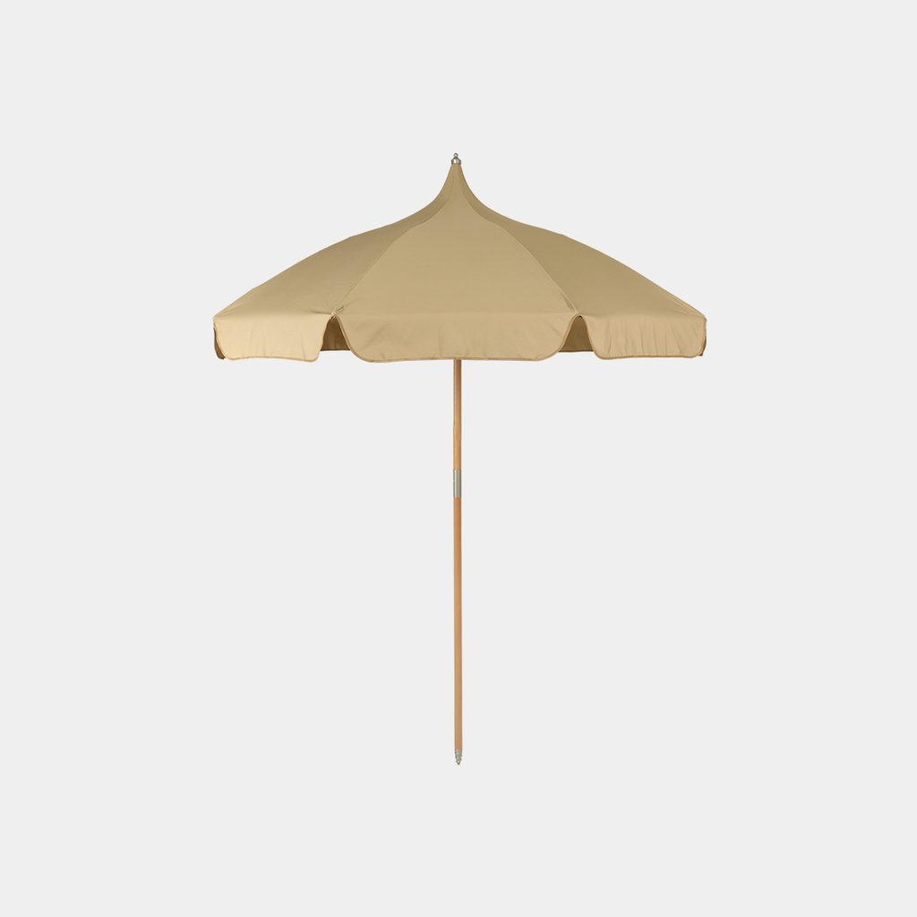 Ferm Living Lull umbrella in cashmere with curved canopy and slender pole 