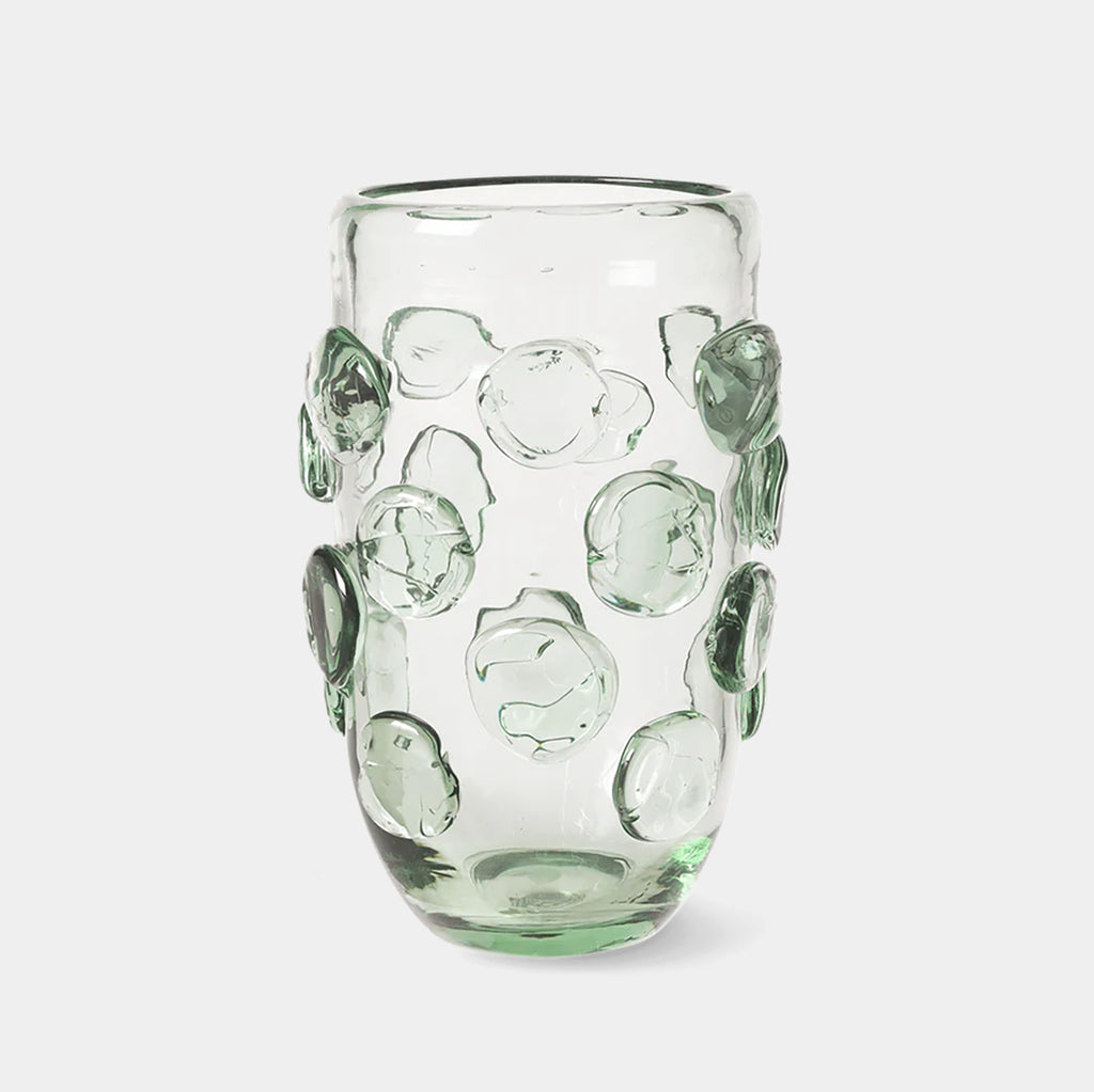 Ferm Living Lump Vase in Green, mouth-blown glass with chunky hand-applied dots, 9.84" tall