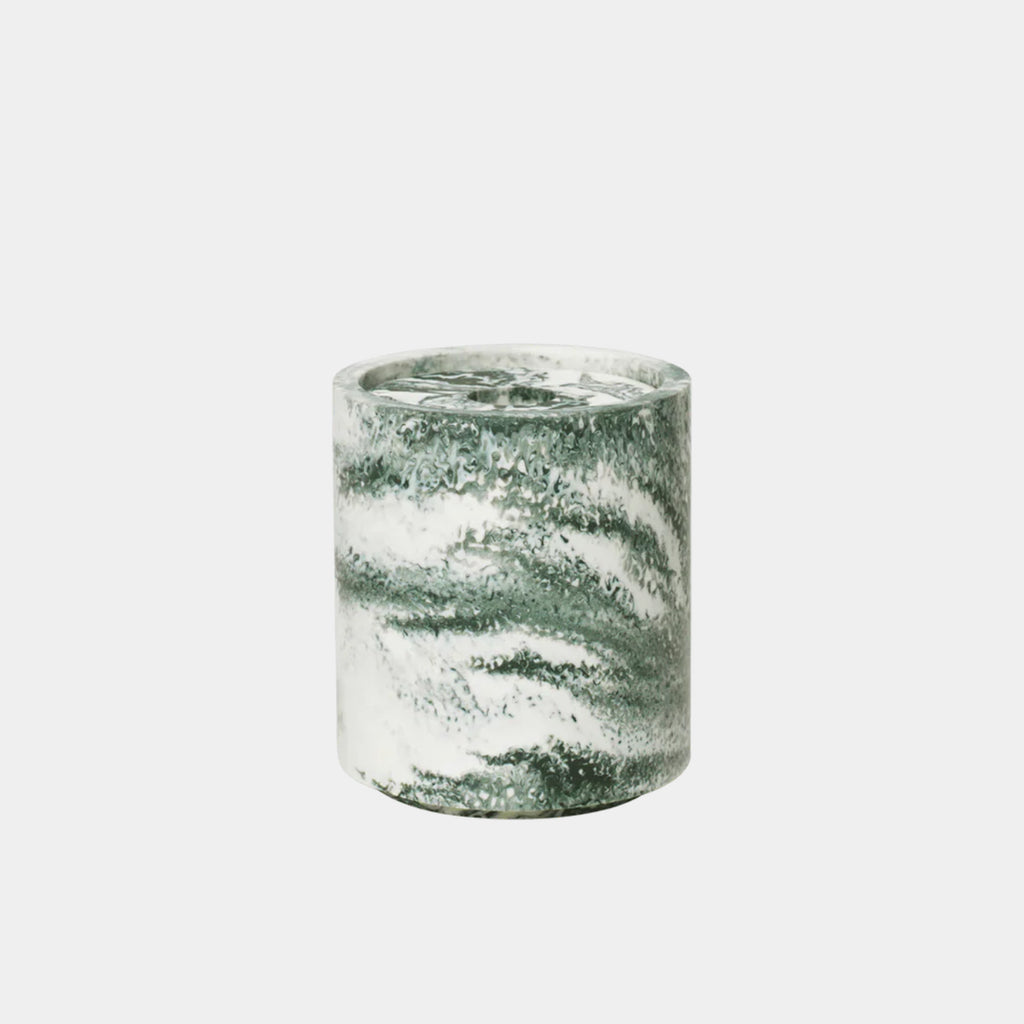Ferm Living Mist Container front view in Emerald Off-White resin showing lid and stacked form