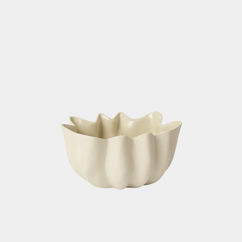 Ferm Living Nium Small Bowl in off-white stoneware with sculptural folded form and glazed interior