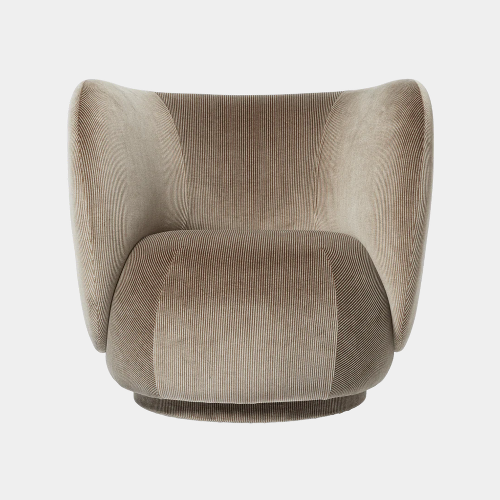 Rico Swivel Lounge Chair in Flint Grey Devore velvet with a textured burnout pattern on a neutral background