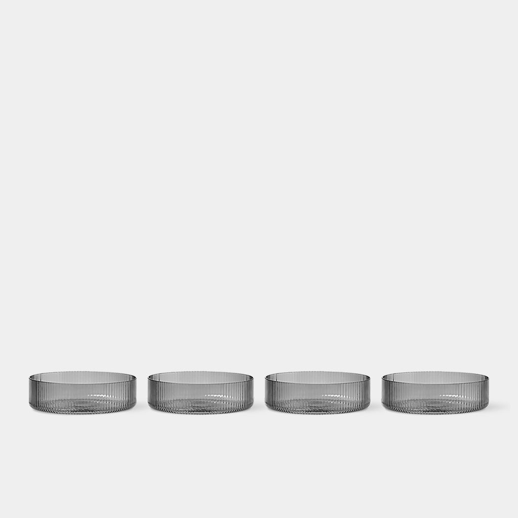 Ripple Serving Bowls by Ferm Living in mouth-blown ribbed glass designed for olives, desserts, and small tabletop servings