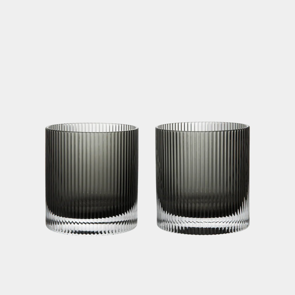 Ferm Living Ripple Tumbler Set in Smoked Glass on neutral background — softly rounded form