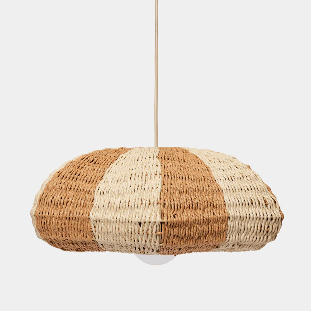 Ferm Living Rivan Paper Lampshade pendant light,hand-woven FSC-certified paper shade with centre opening showing light source./