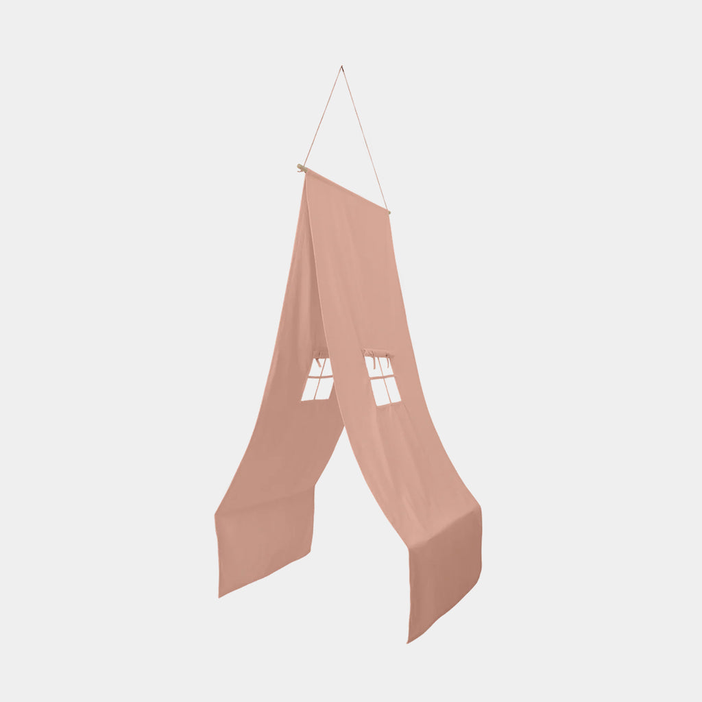 Ferm Living Settle bed canopy in rose organic cotton on a neutral background