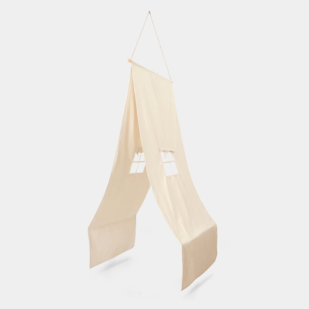 Ferm Living Settle bed canopy in off-white organic cotton on a neutral background