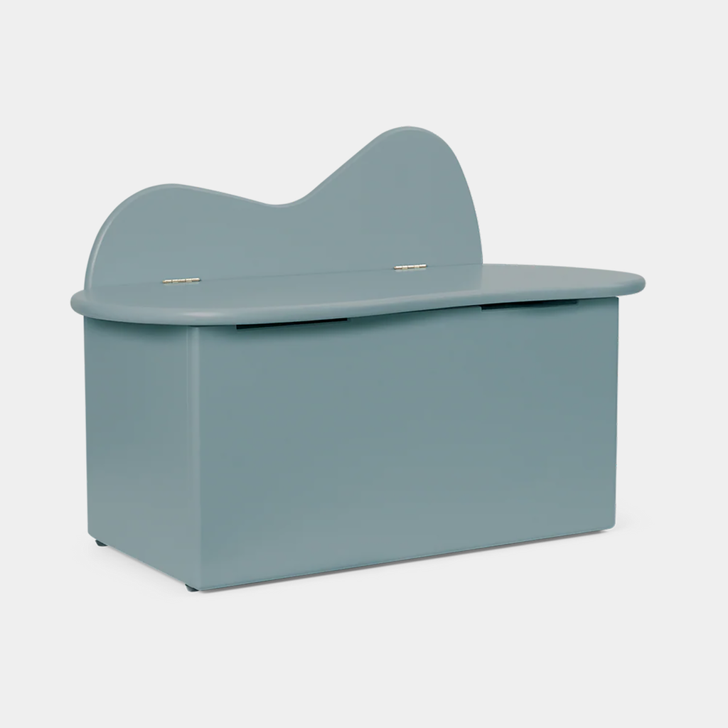 Ferm Living Slope Storage Bench in painted Storm MDF with wave-shaped design on neutral background