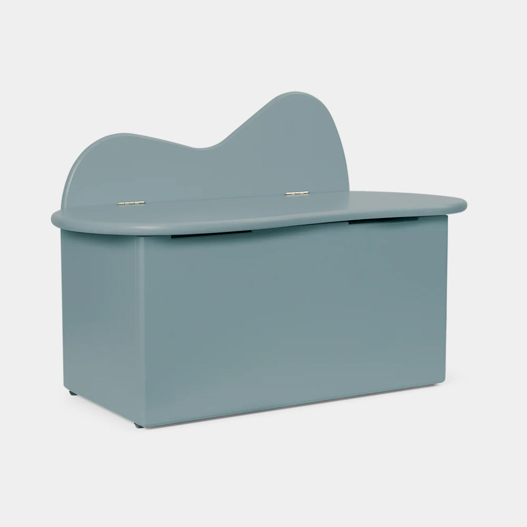 Ferm Living Slope Storage Bench in painted Storm MDF with wave-shaped design on neutral background