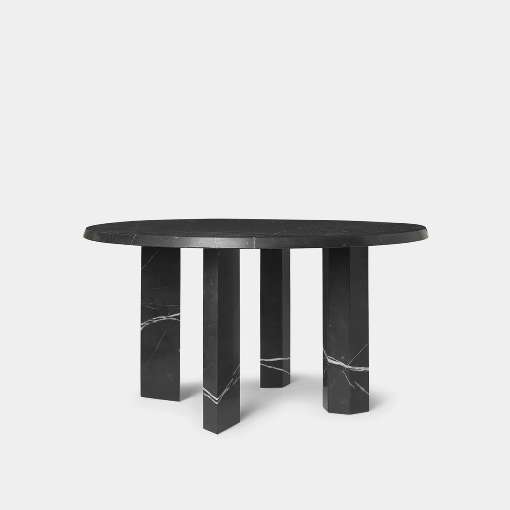 Ferm Living Taula Coffee Table in Black marble with rounded top, beveled edge, and four linear legs