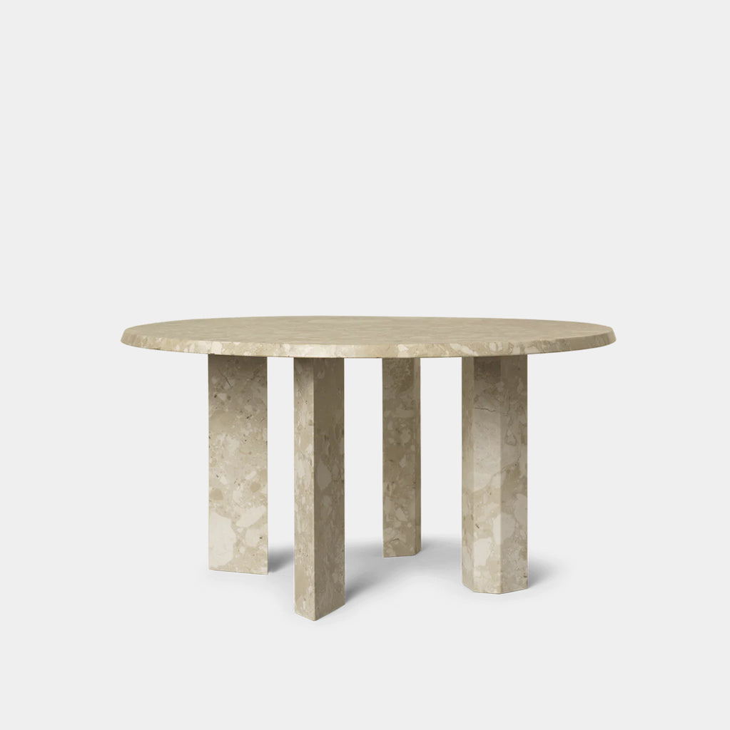 Ferm Living Taula Coffee Table in Sand color marble with rounded top, beveled edge, and four linear legs