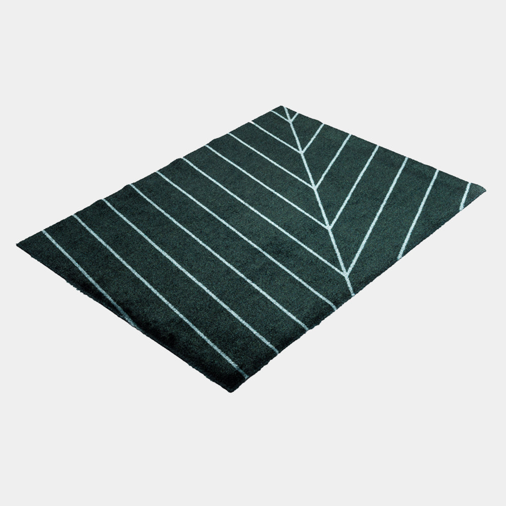 Heymat Eine Noon indoor doormat with light juniper-needle geometric pattern, recycled PET pile, non-slip backing