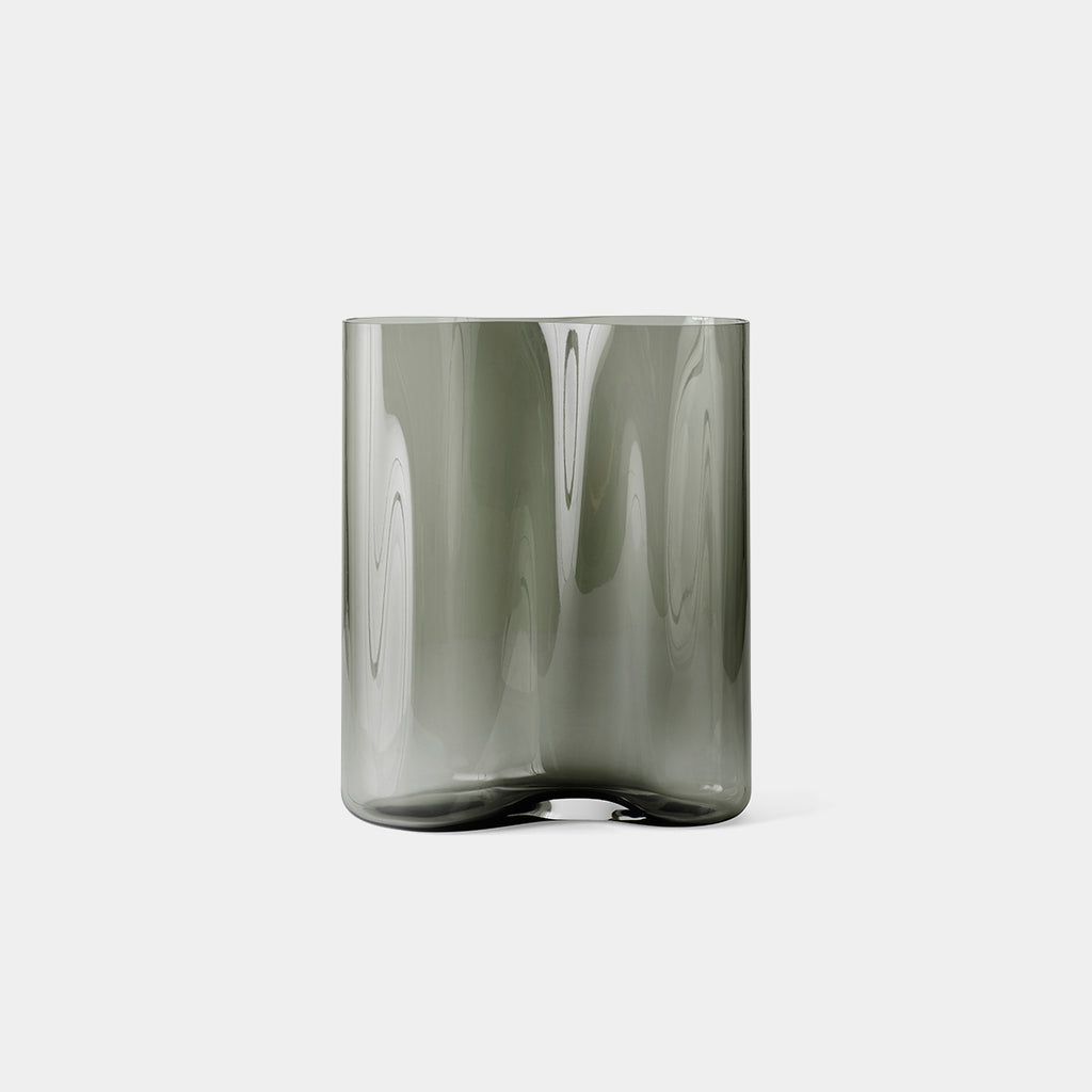13" Aer Vase by Audo Copenhagen in smoke glass with rippled surface on neutral background