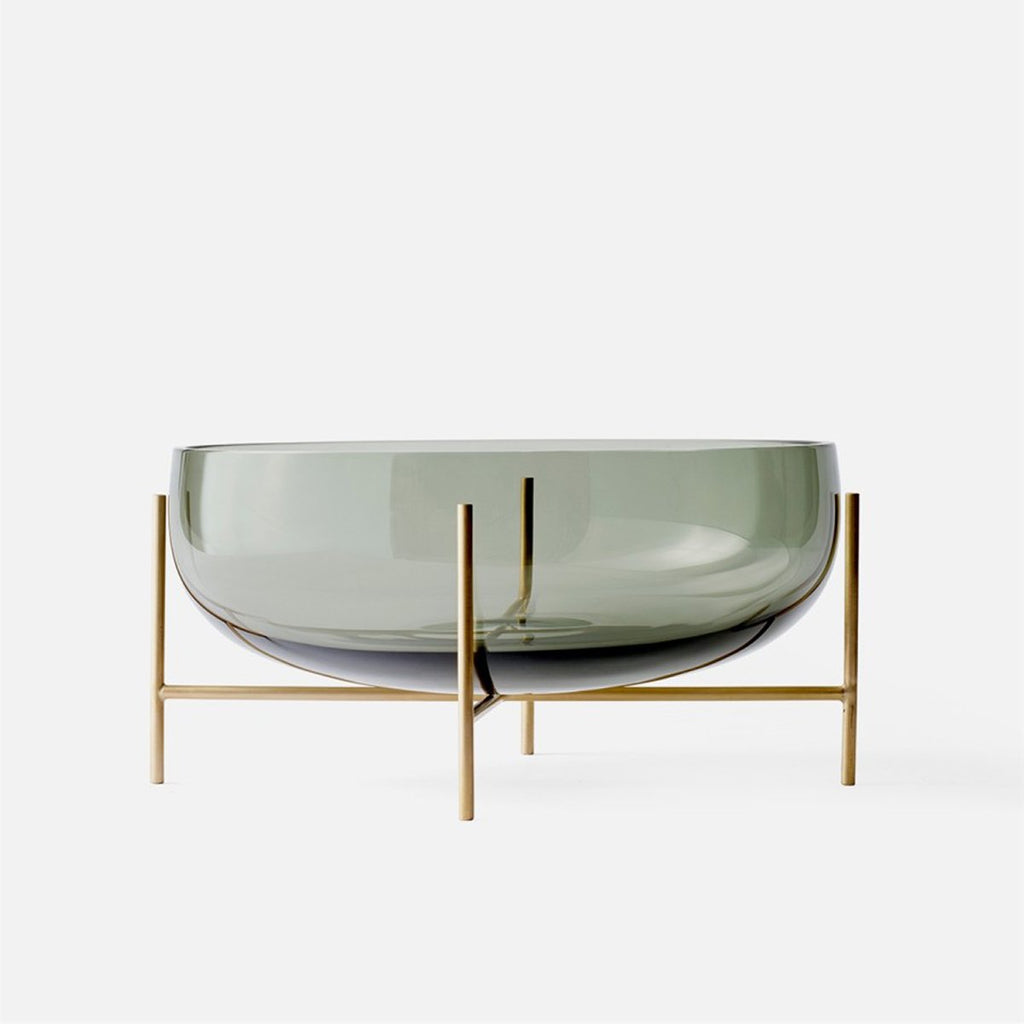 Échasse Bowl in smoked glass with brushed brass base, large size