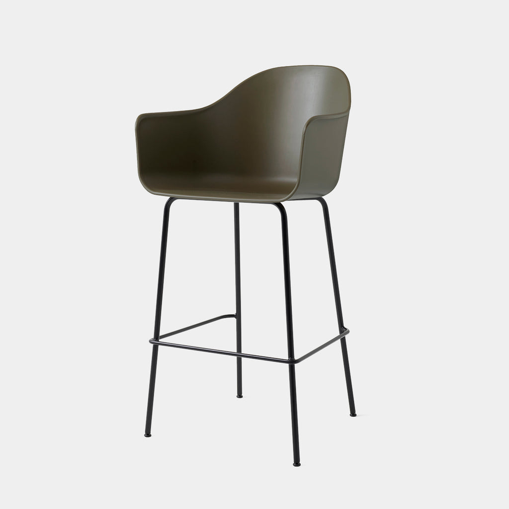 Harbour Arm Bar Chair in olive shell with black steel base
