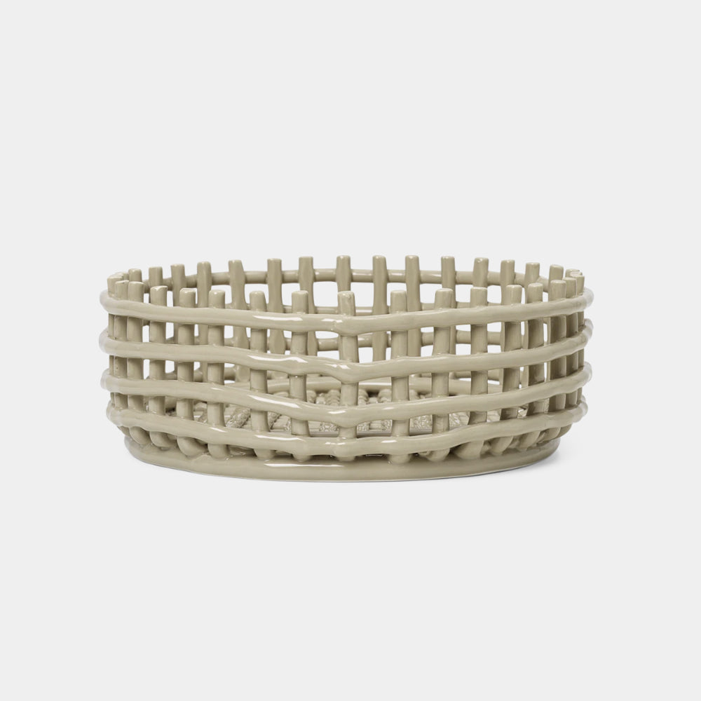Ferm Living Ceramic Centrepiece in Cashmere — glazed ceramic bowl with woven-texture and organic form (Ø 11.42" × 3.94")